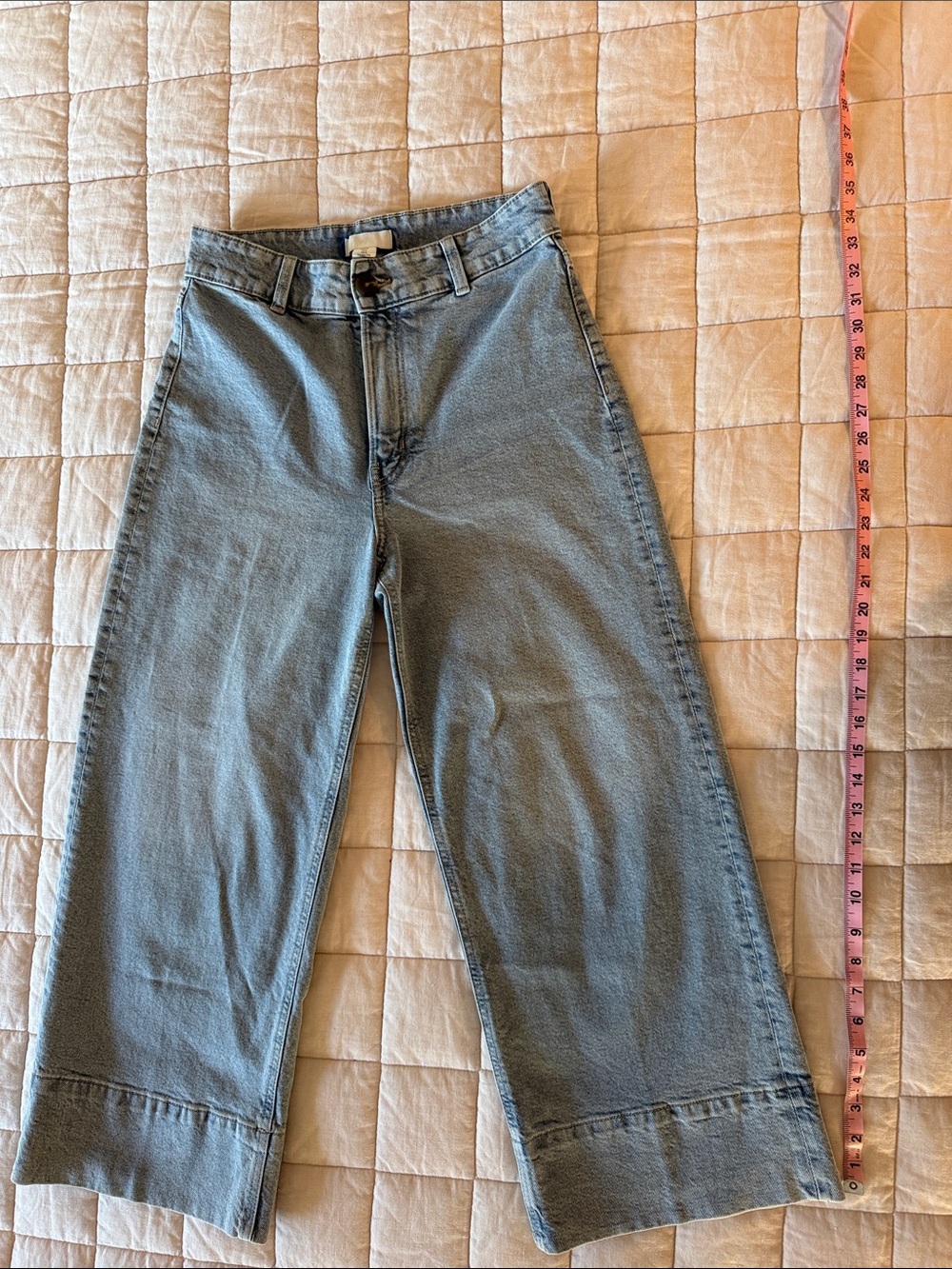 H&M Wide-Leg Ankle Jeans in Light Blue Denim
